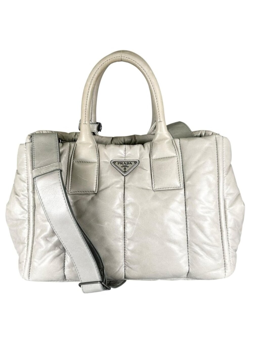 Prada Nappa Bomber Handbag Leather Gray 2-Way